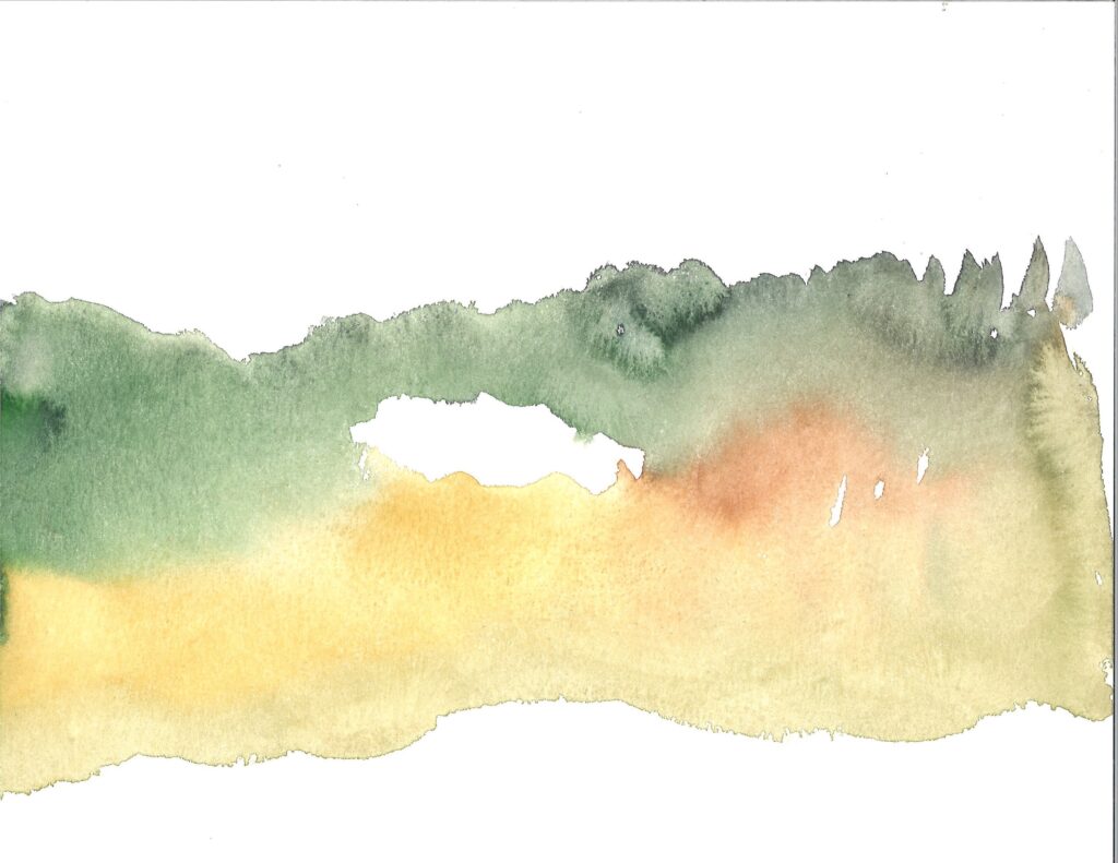 green and yellow landscape in watercolor